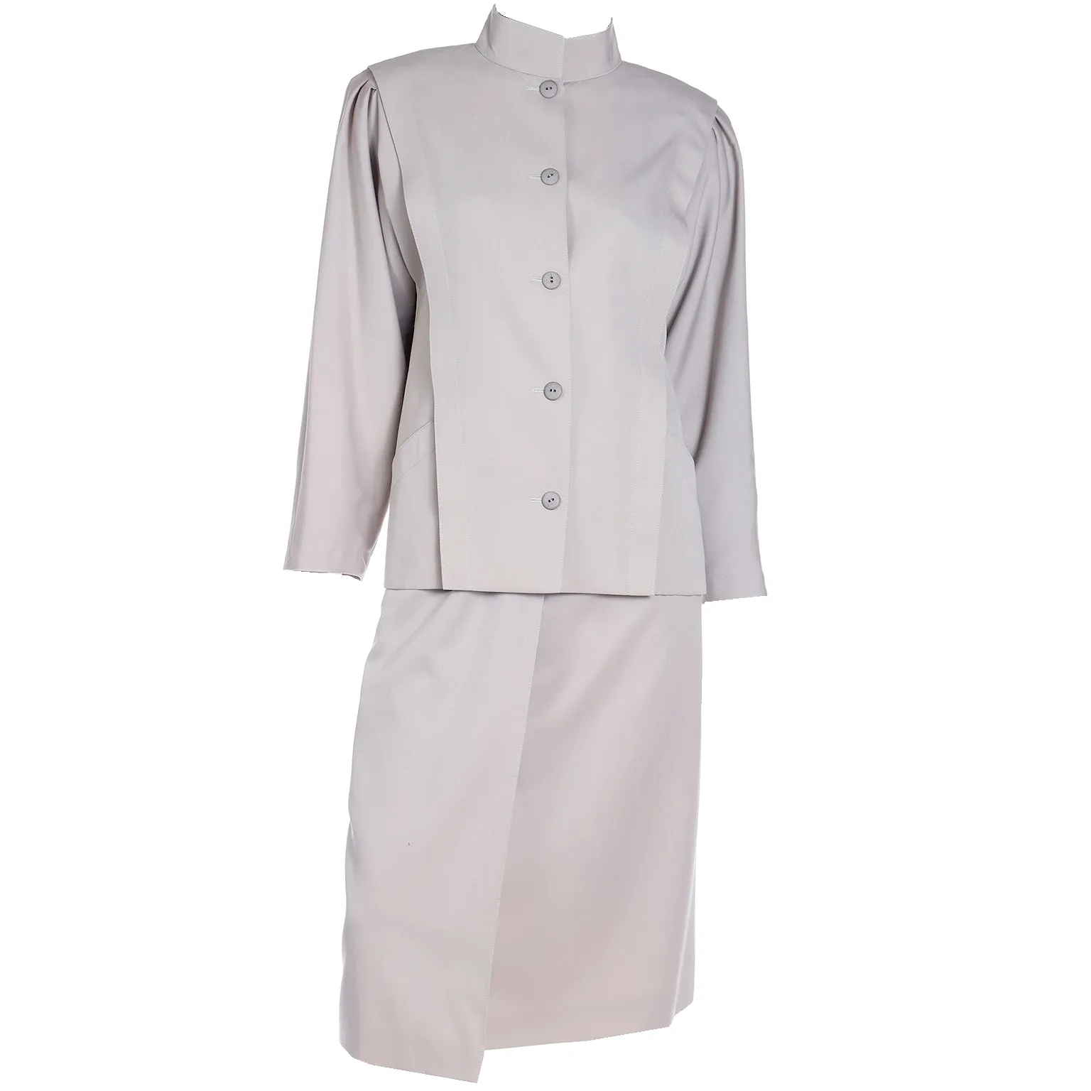 1980s Louis Feraud Neutral 2 Piece Skirt & Jacket Suit