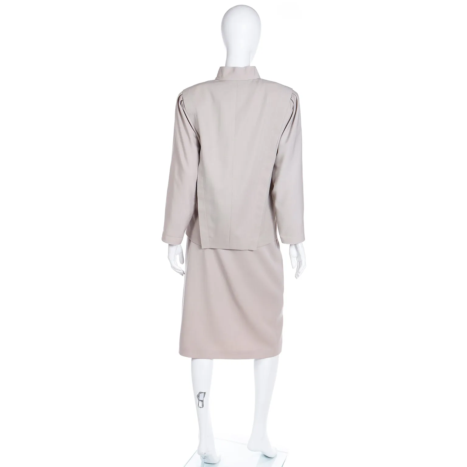 1980s Louis Feraud Neutral 2 Piece Skirt & Jacket Suit