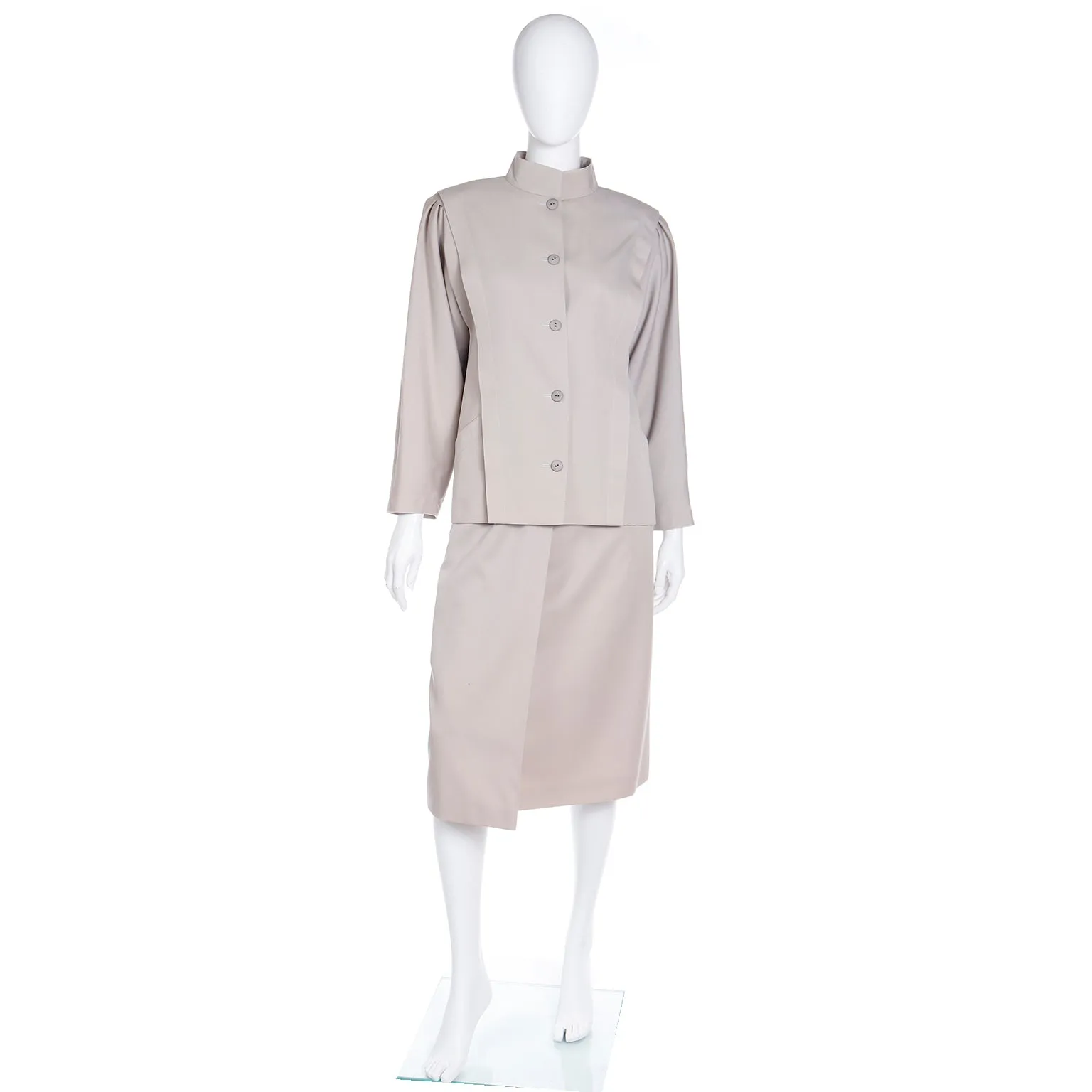 1980s Louis Feraud Neutral 2 Piece Skirt & Jacket Suit