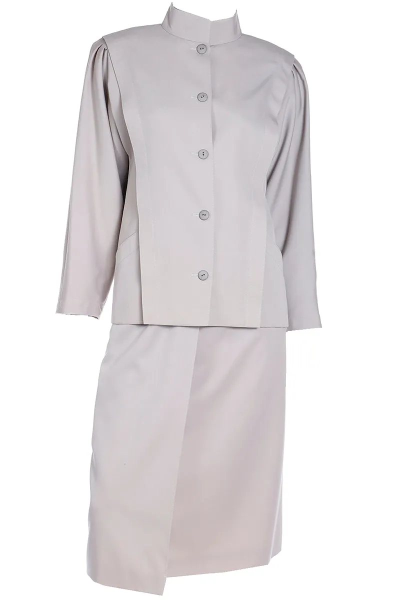 1980s Louis Feraud Neutral 2 Piece Skirt & Jacket Suit