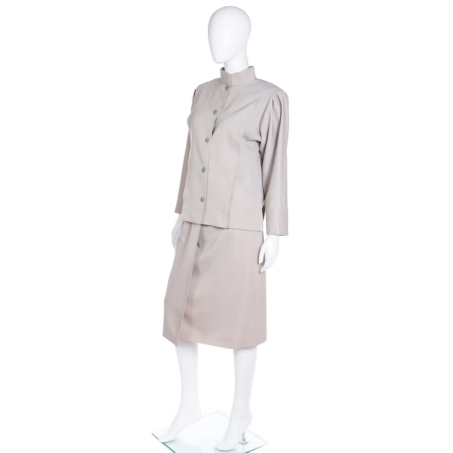 1980s Louis Feraud Neutral 2 Piece Skirt & Jacket Suit