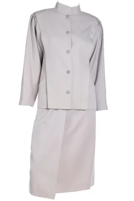 1980s Louis Feraud Neutral 2 Piece Skirt & Jacket Suit