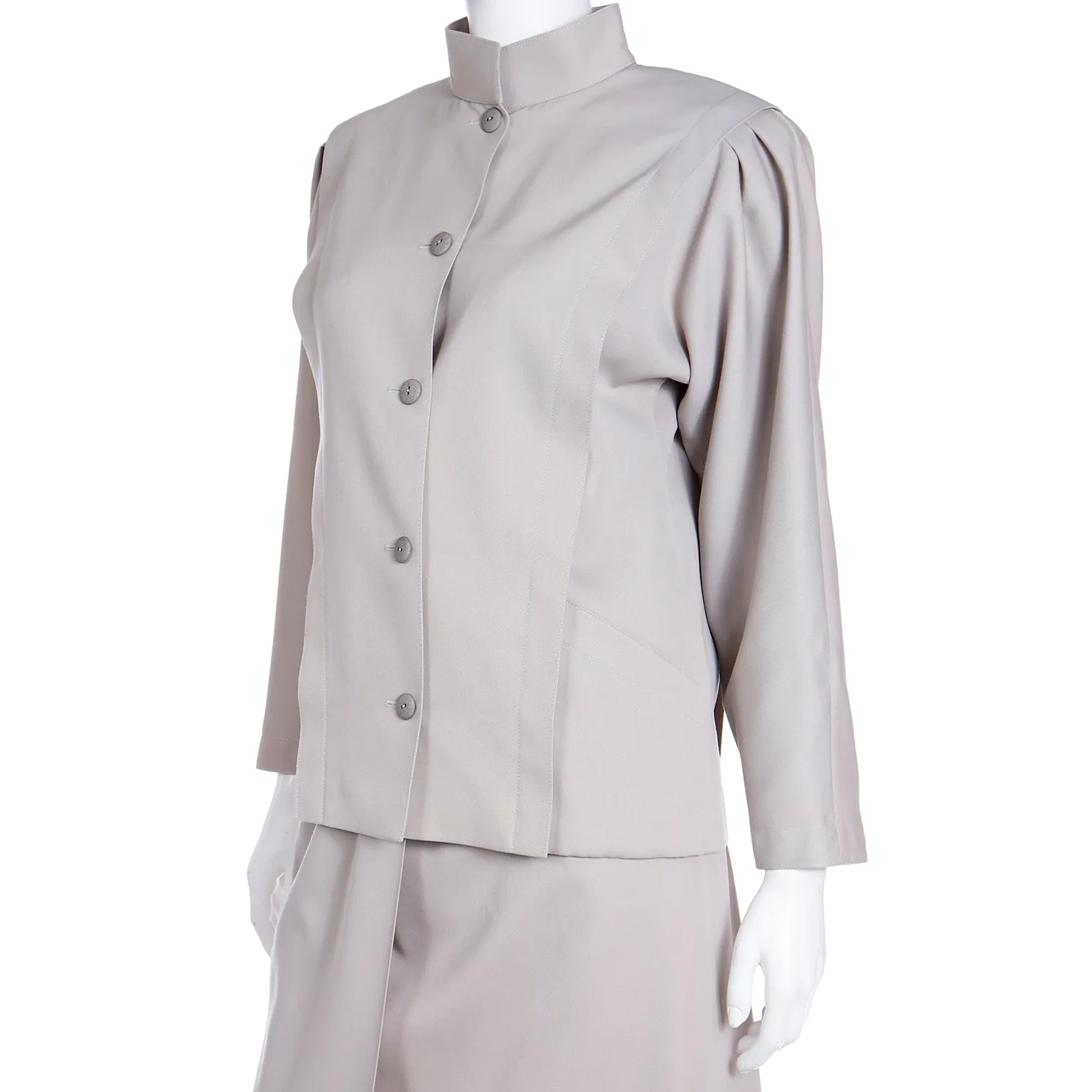 1980s Louis Feraud Neutral 2 Piece Skirt & Jacket Suit