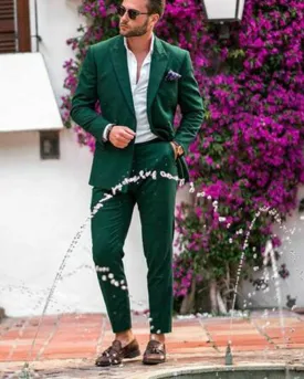 2  Pieces Dark Green Suit for Prom Men Party   Wedding Suits Outfits CB35156