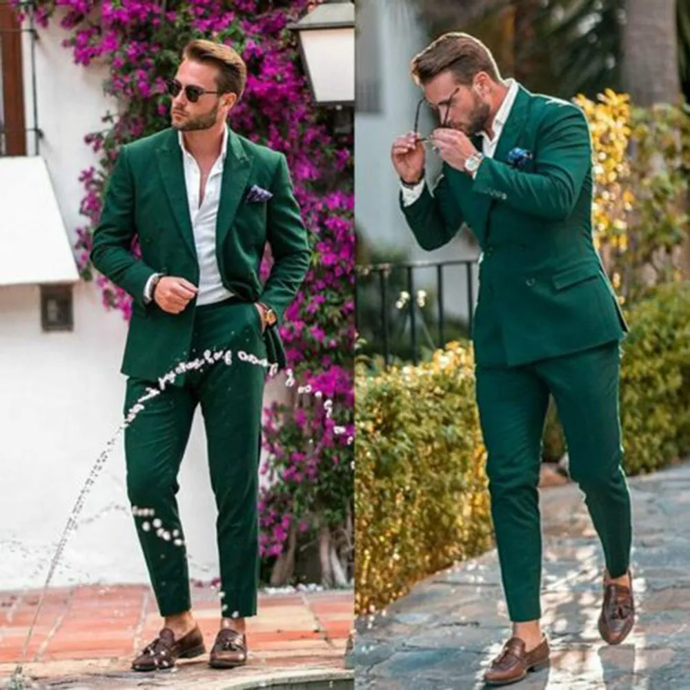 2  Pieces Dark Green Suit for Prom Men Party   Wedding Suits Outfits CB35156
