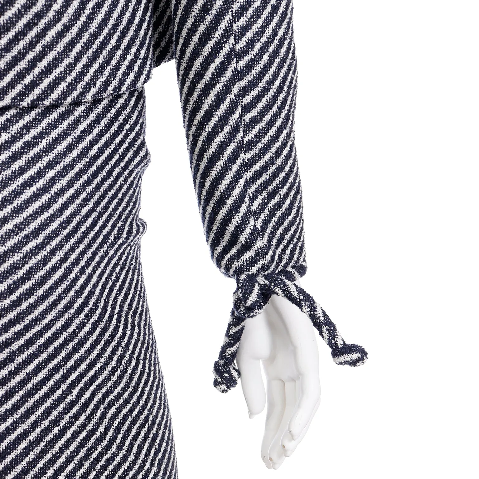 2000s Valentino Navy Blue & White Stripe Jacket & Skirt Suit w Tag