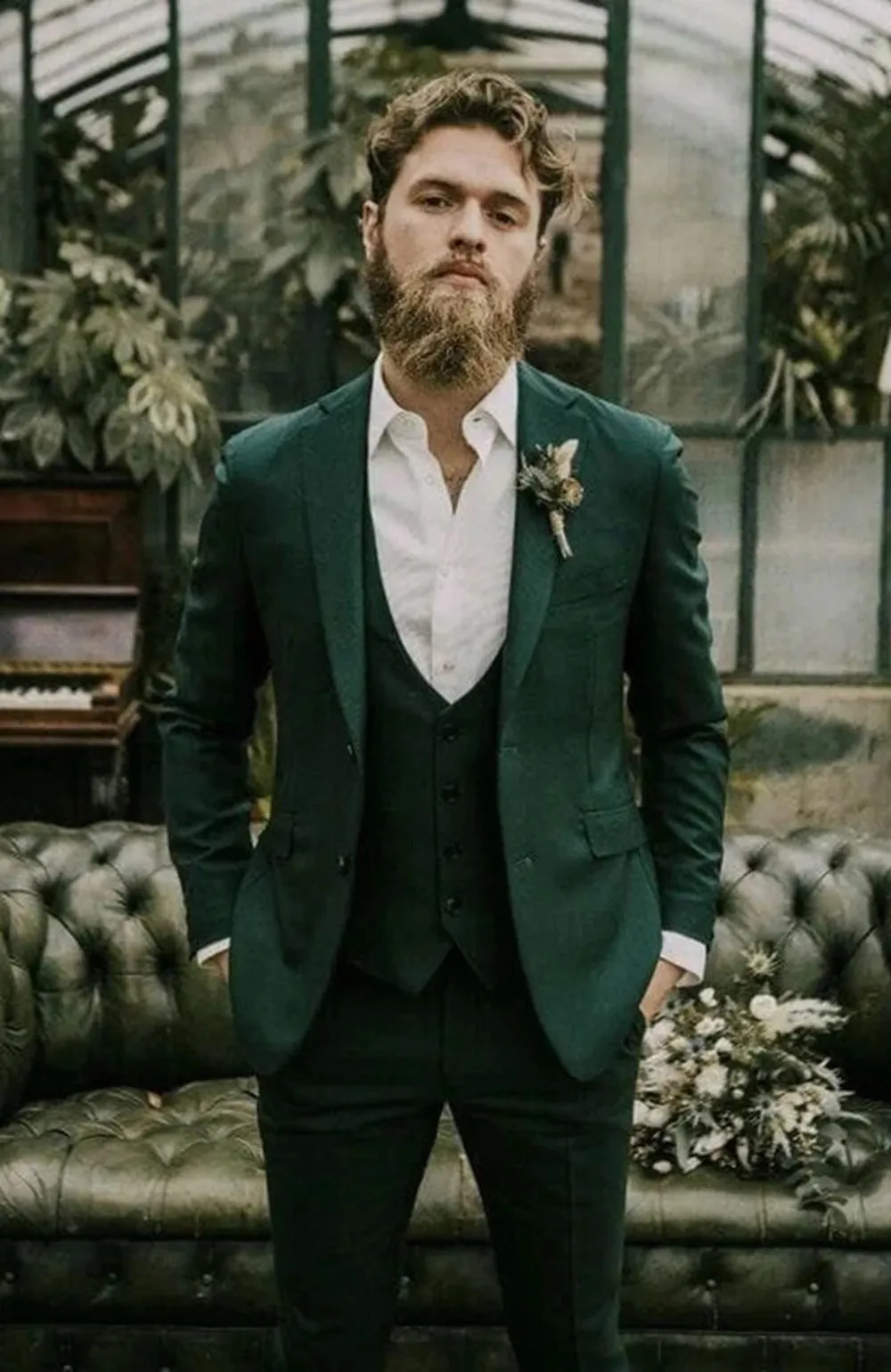 3 Pieces Dark Green Slim Fit Wedding Suit for Men , Formal Dress Prom Suit 2023(Jacket vest pants)