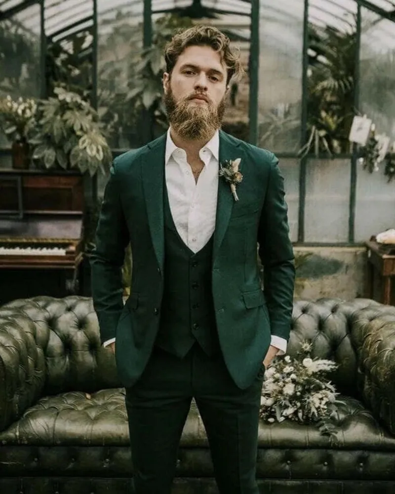 3 Pieces Dark Green Slim Fit Wedding Suit for Men , Formal Dress Prom Suit 2023(Jacket vest pants)