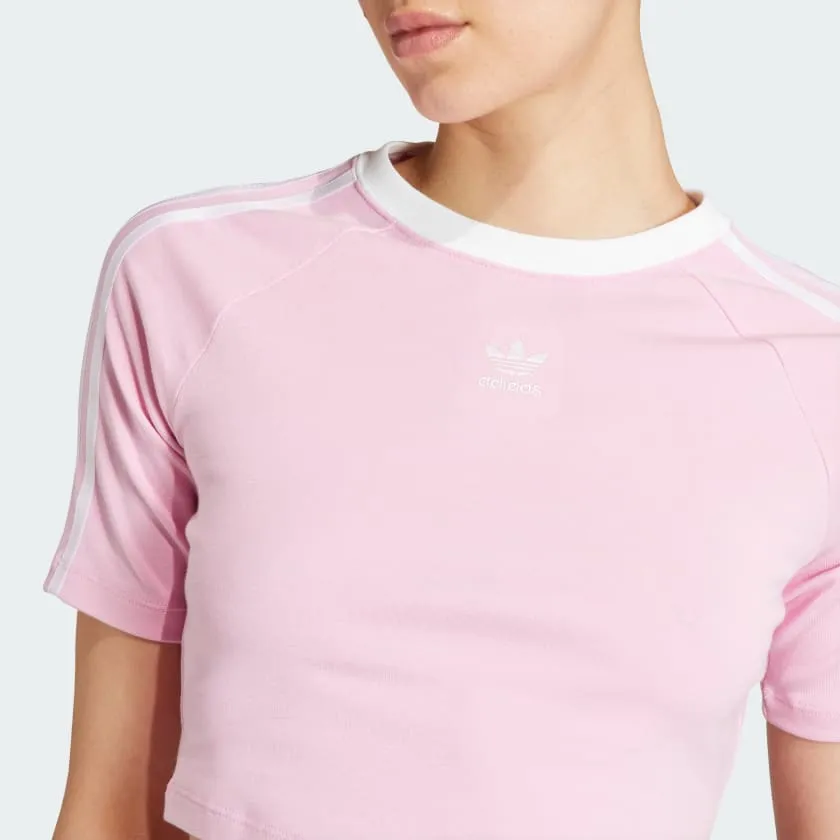 Adidas Women's "3 Stripes" Cropped Tee - Baby Pink