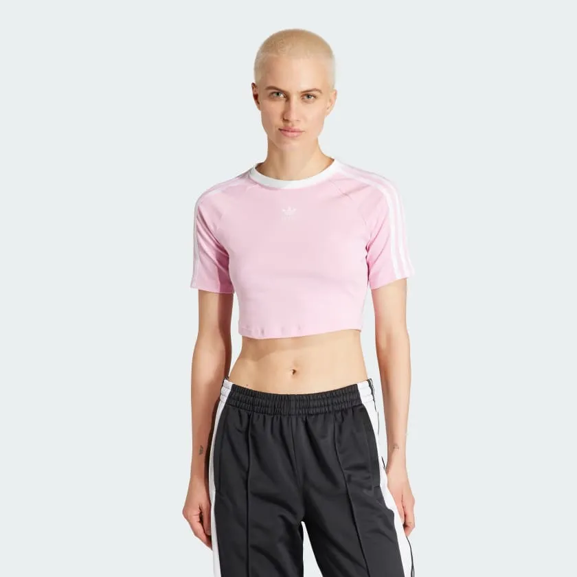 Adidas Women's "3 Stripes" Cropped Tee - Baby Pink