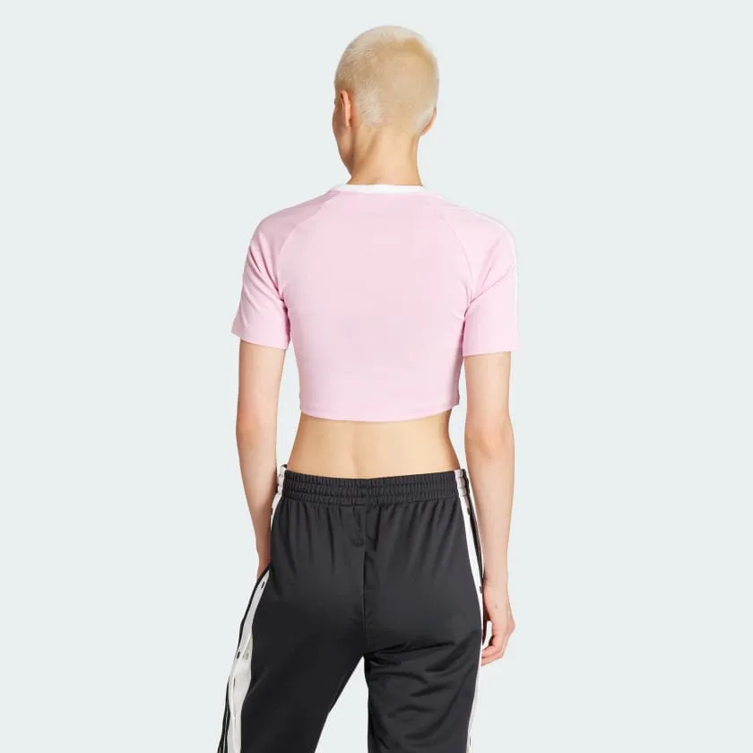 Adidas Women's "3 Stripes" Cropped Tee - Baby Pink