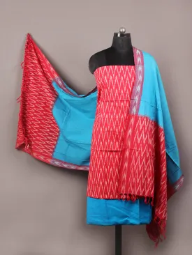 Azure Red White Ikat Handwoven Cotton Suit Fabric Set of 3 - S1002012