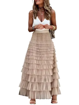 Beige layered maxi skirt