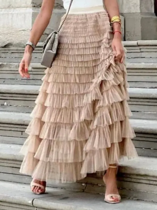 Beige layered maxi skirt