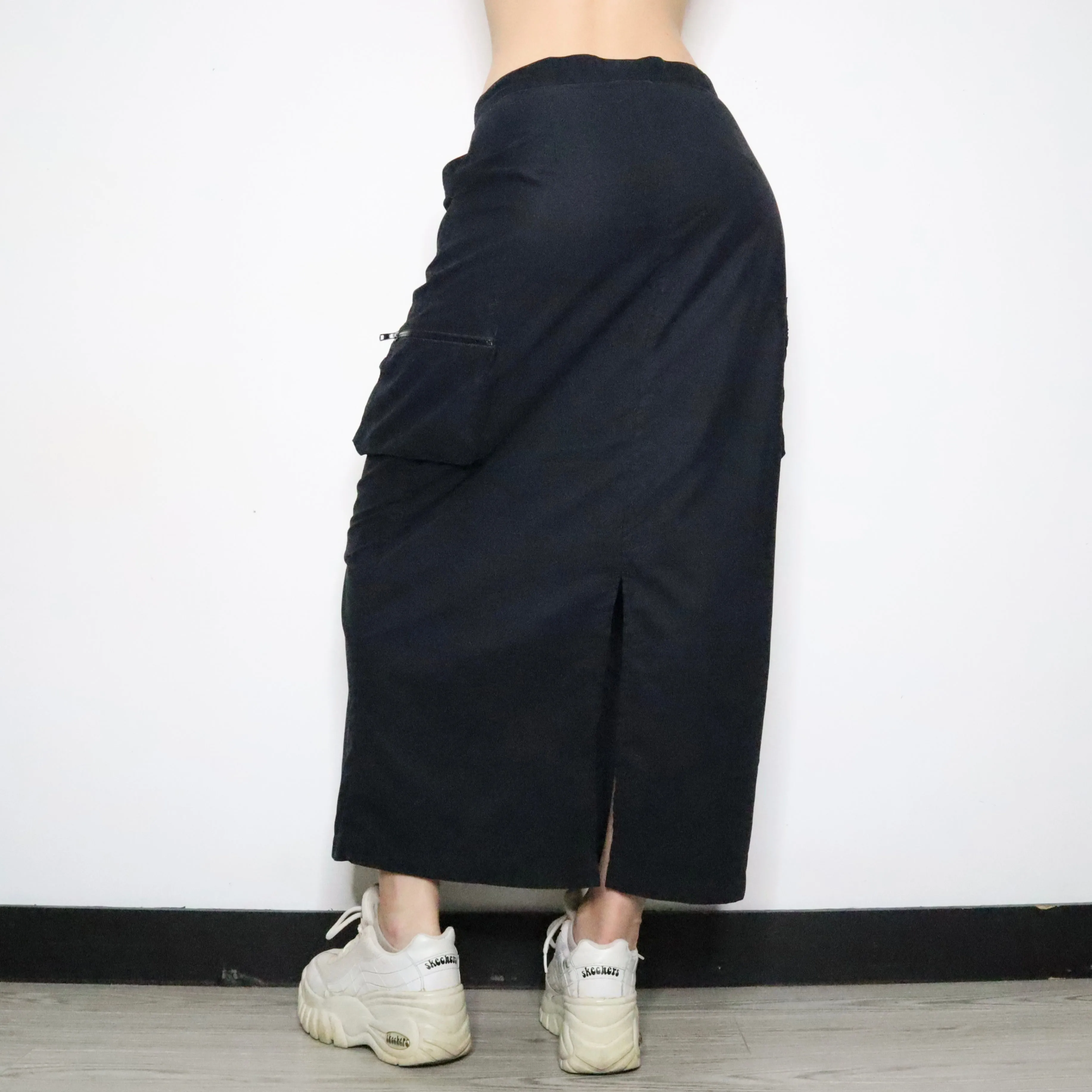 Black Cargo Maxi Skirt (Medium)