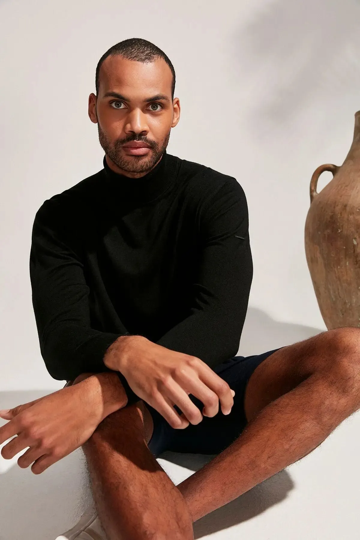 Black Silk and Cashmere Turtleneck Utku Men's Knitwear