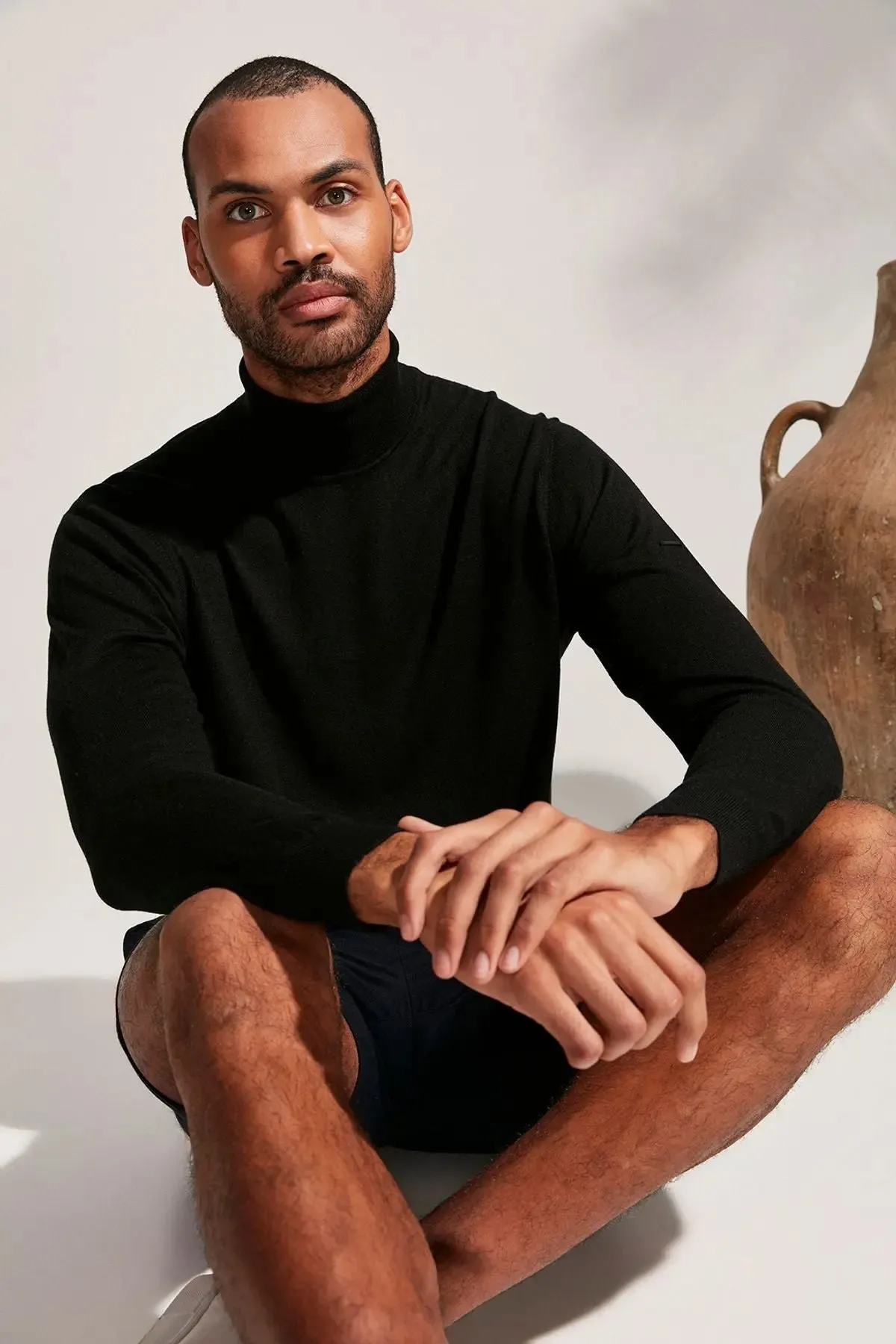 Black Silk and Cashmere Turtleneck Utku Men's Knitwear