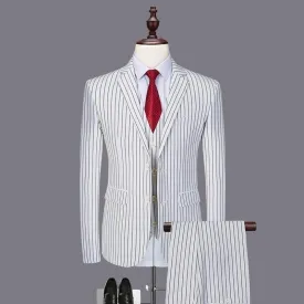 Black White Stripes Men 3 Pieces Men's Suits.