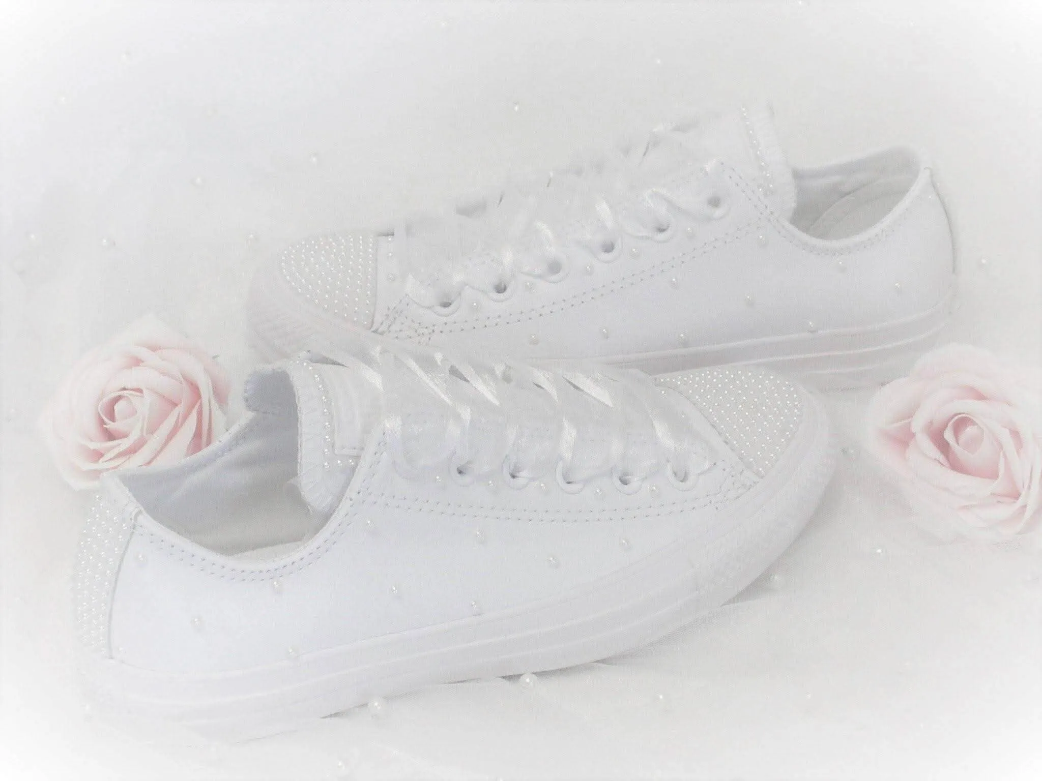 Bridal Wedding Custom White Pearl Leather  Converse- Wedding Sneakers- Bride Converse