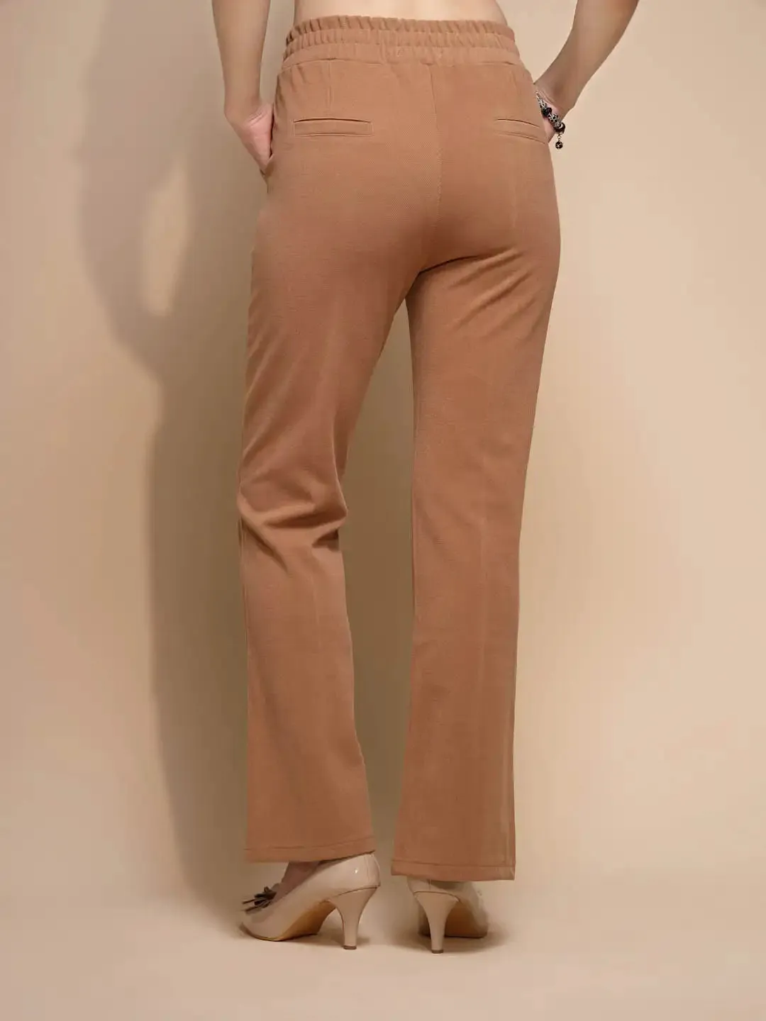 Brown Solid High Rise Trouser For Winter