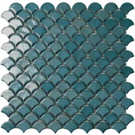 Brushed Green, Fish Scale Mosaic - Glass Tile