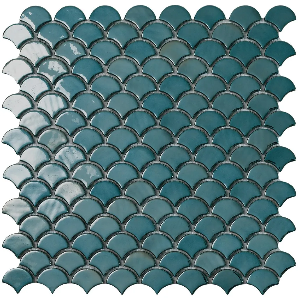 Brushed Green, Fish Scale Mosaic - Glass Tile