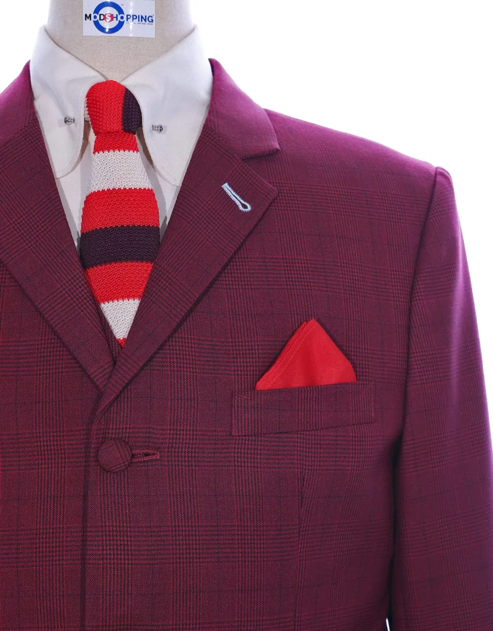 Burgundy Prince Of Wales Check Suit