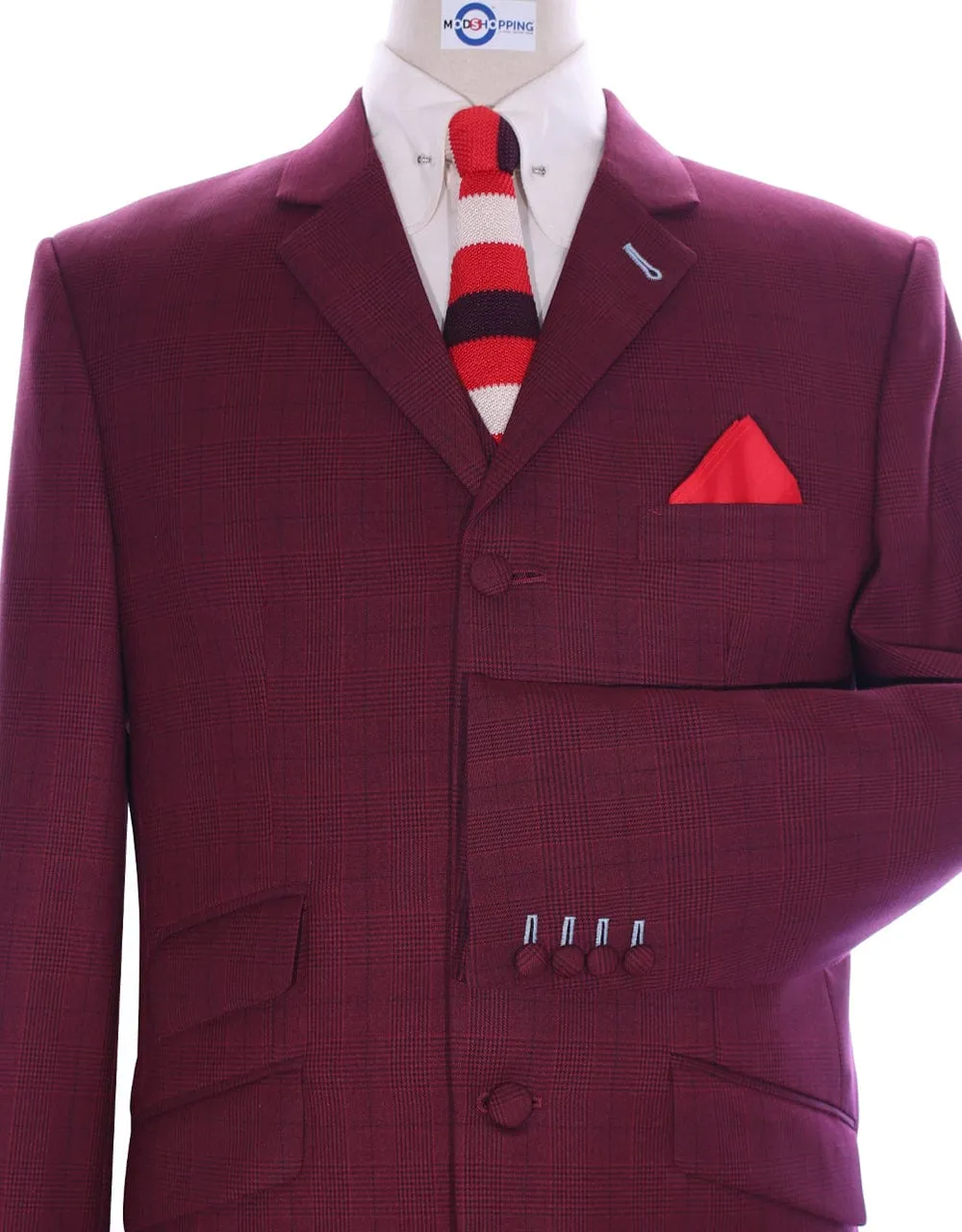 Burgundy Prince Of Wales Check Suit