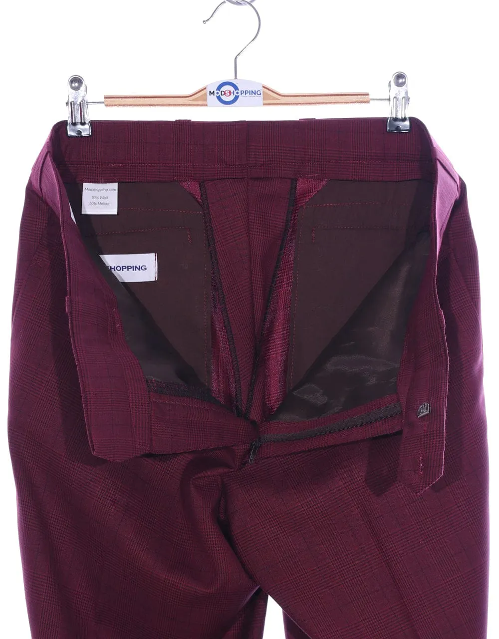 Burgundy Prince Of Wales Check Suit
