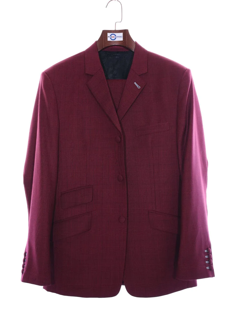 Burgundy Prince Of Wales Check Suit