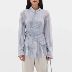 Casual Printing Shirt For Women Lapel Long Sleeve Patchwork Single Breasted Loose Blouse Female Fashion Clothing