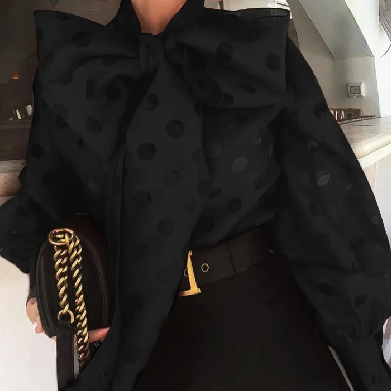 Casual Ruched Women's Blouses Bow Collar Lantern Long Sleeve Lace Up Shirts For Female Fashion Clothing