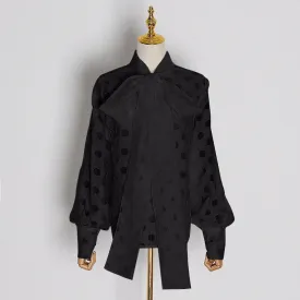 Casual Ruched Women's Blouses Bow Collar Lantern Long Sleeve Lace Up Shirts For Female Fashion Clothing