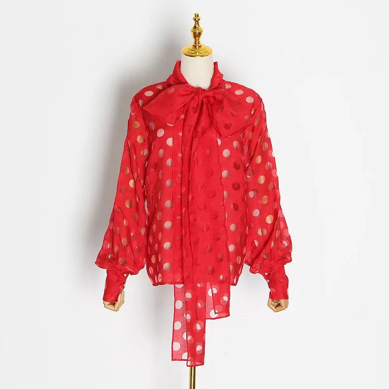 Casual Ruched Women's Blouses Bow Collar Lantern Long Sleeve Lace Up Shirts For Female Fashion Clothing