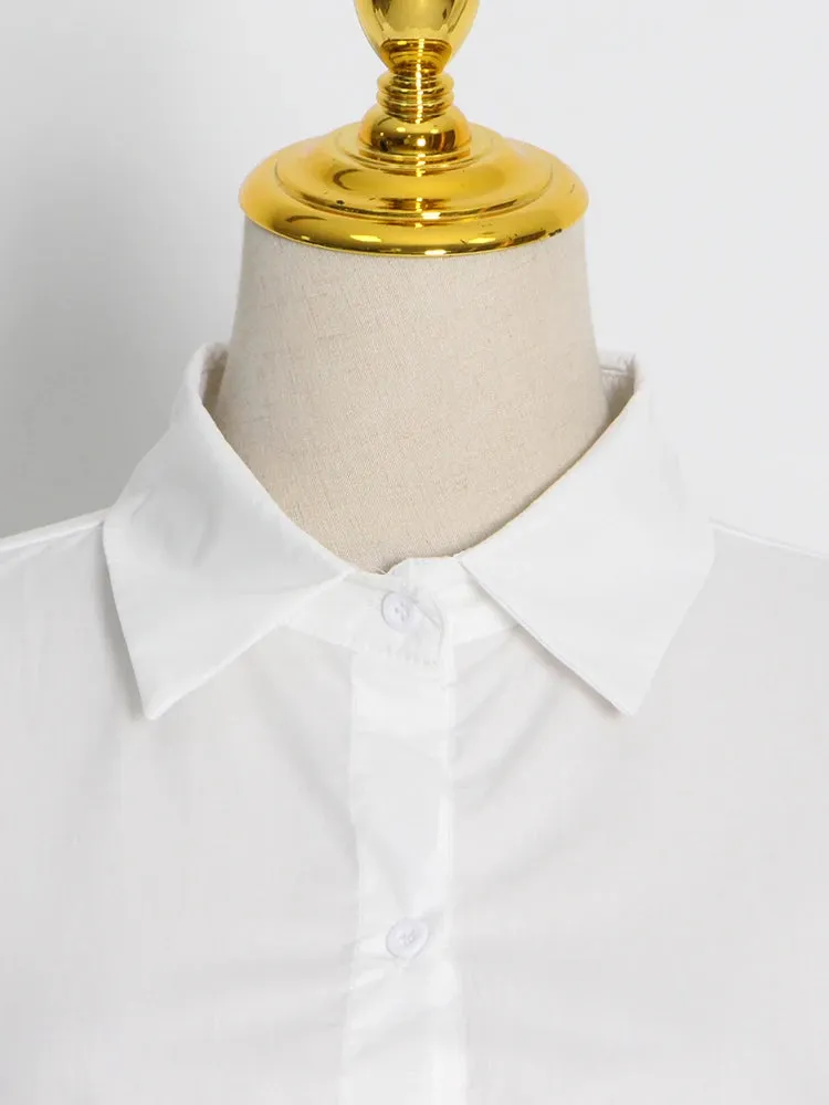 Casual Shirts For Women Ruffle Trim Lapel Puff Sleeve High Waist Sashes Slim Blouses Female Spring Clothes
