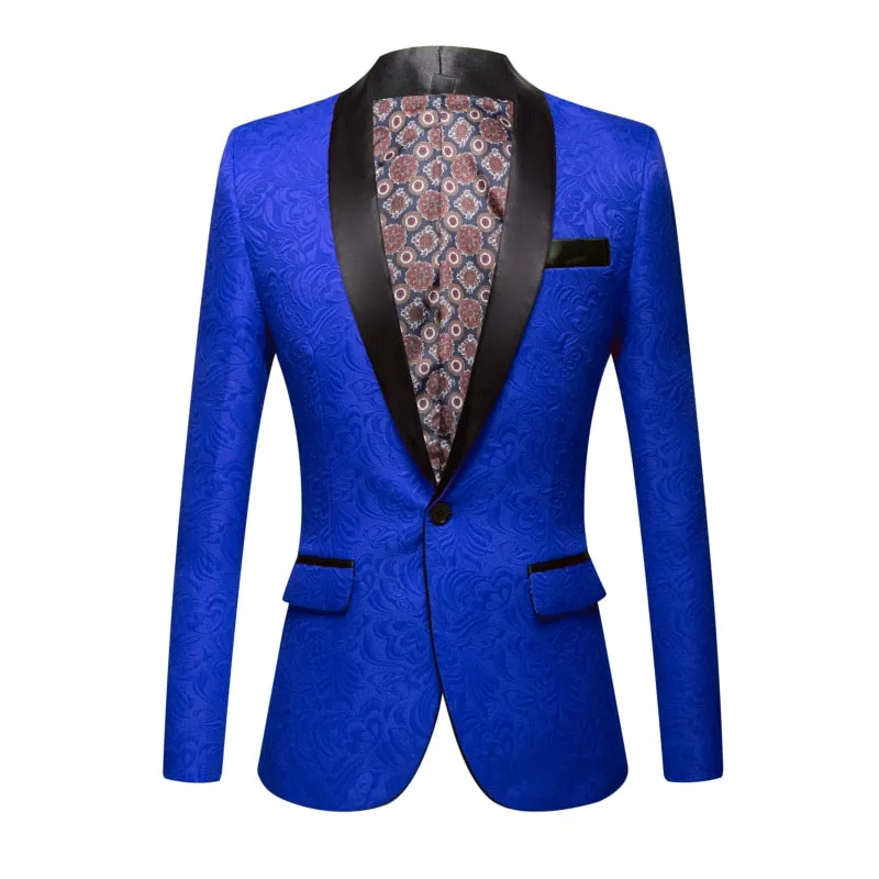 CGSUITS Men's Fashion Luxury Style Jacquard Red & Black Tuxedo Blazer Suit Jacket