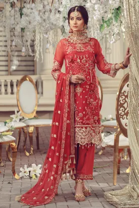 Chiffon embroidered Pakistani women formal eid wear in red color # P2494