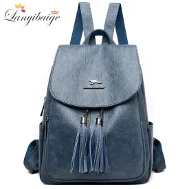 Christmas Gift NEW Double Tassels Women Leather Backpacks High Quality Female Backpack Casual Daily Bag Ladies Bagpack Travel School Back Pack