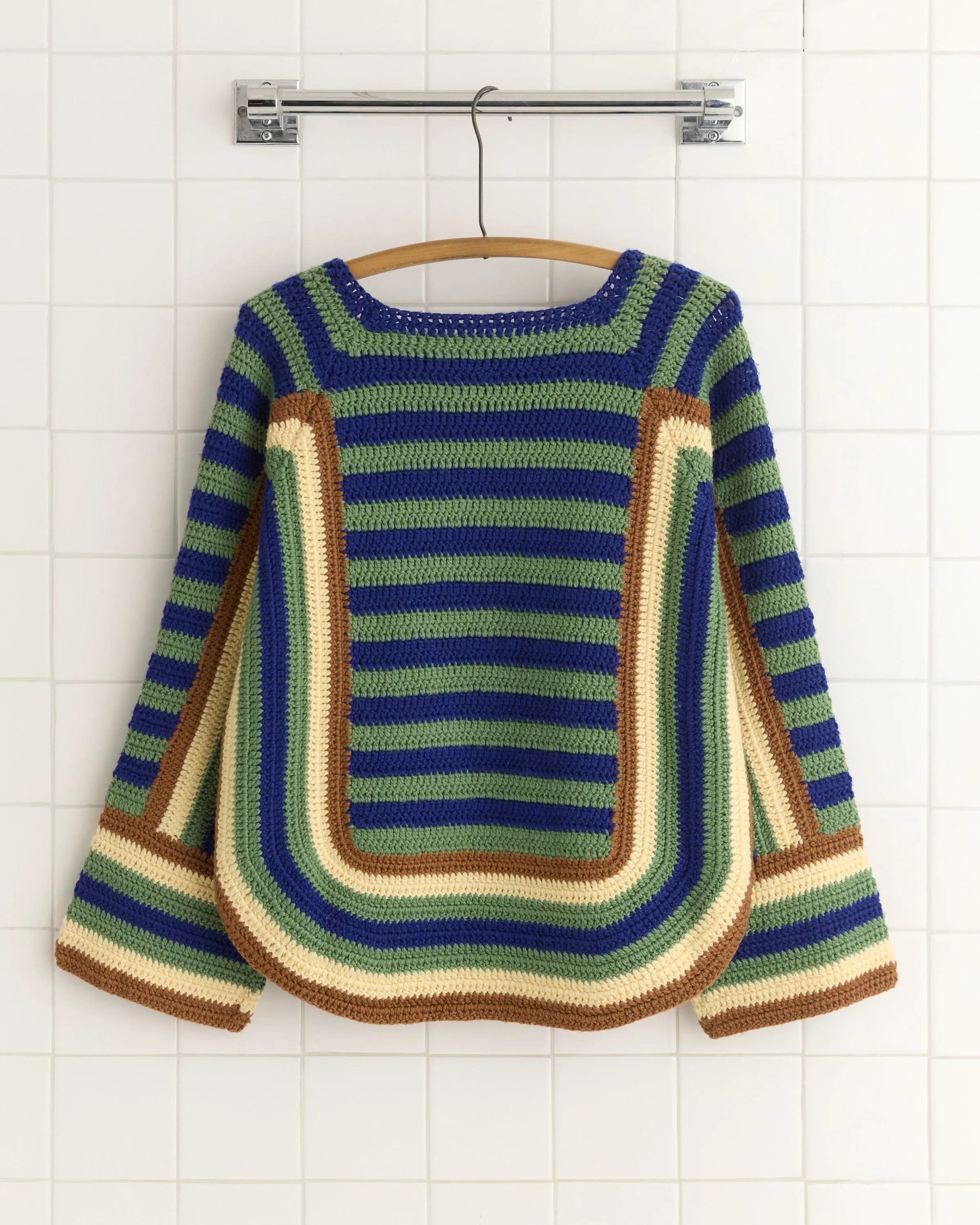 Crochet Four-Stripe Sweater - Green