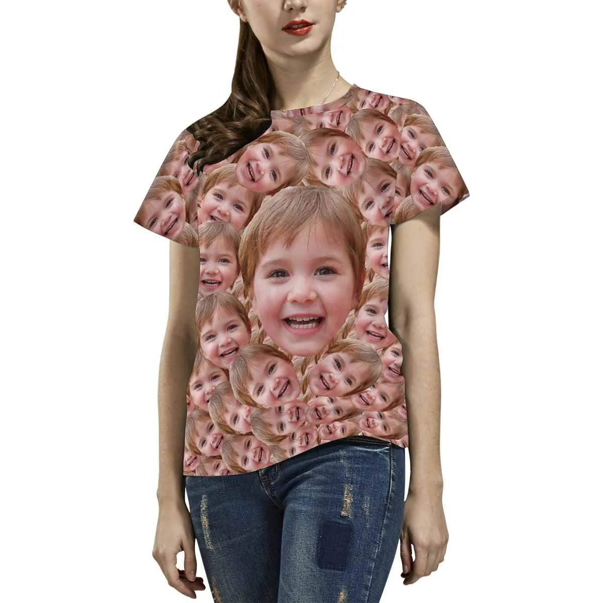 Custom Daughter Face Smash Tee Women's All Over Print T-shirt Design Your Own Shirts Gift for Mother's Day