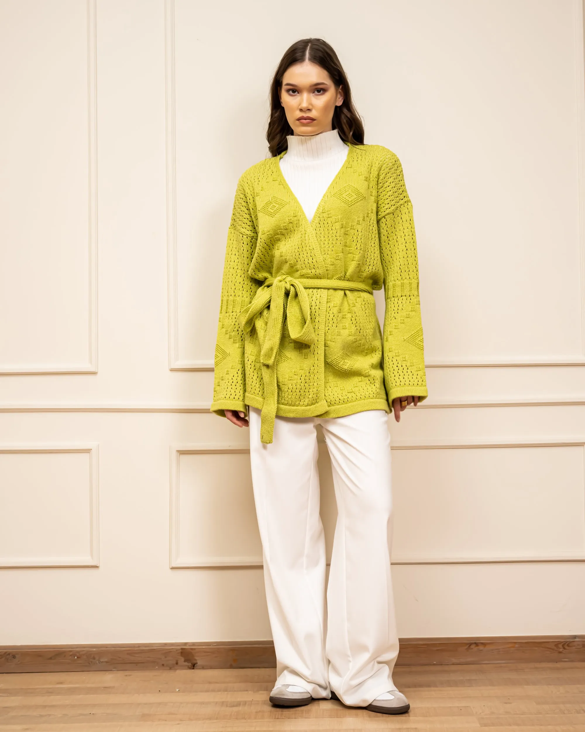 CUTWORK KNIT CARDIGAN -LEMON
