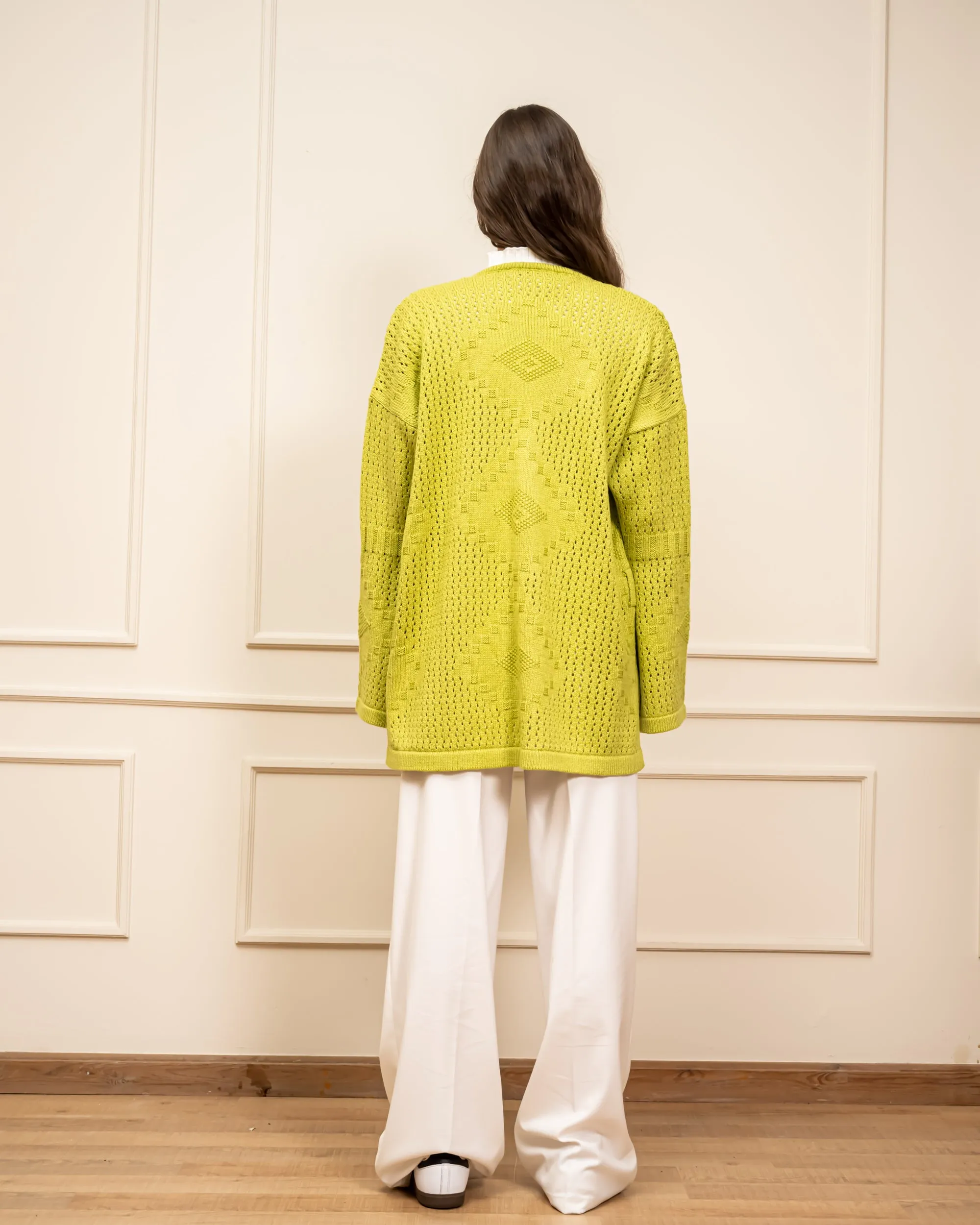 CUTWORK KNIT CARDIGAN -LEMON