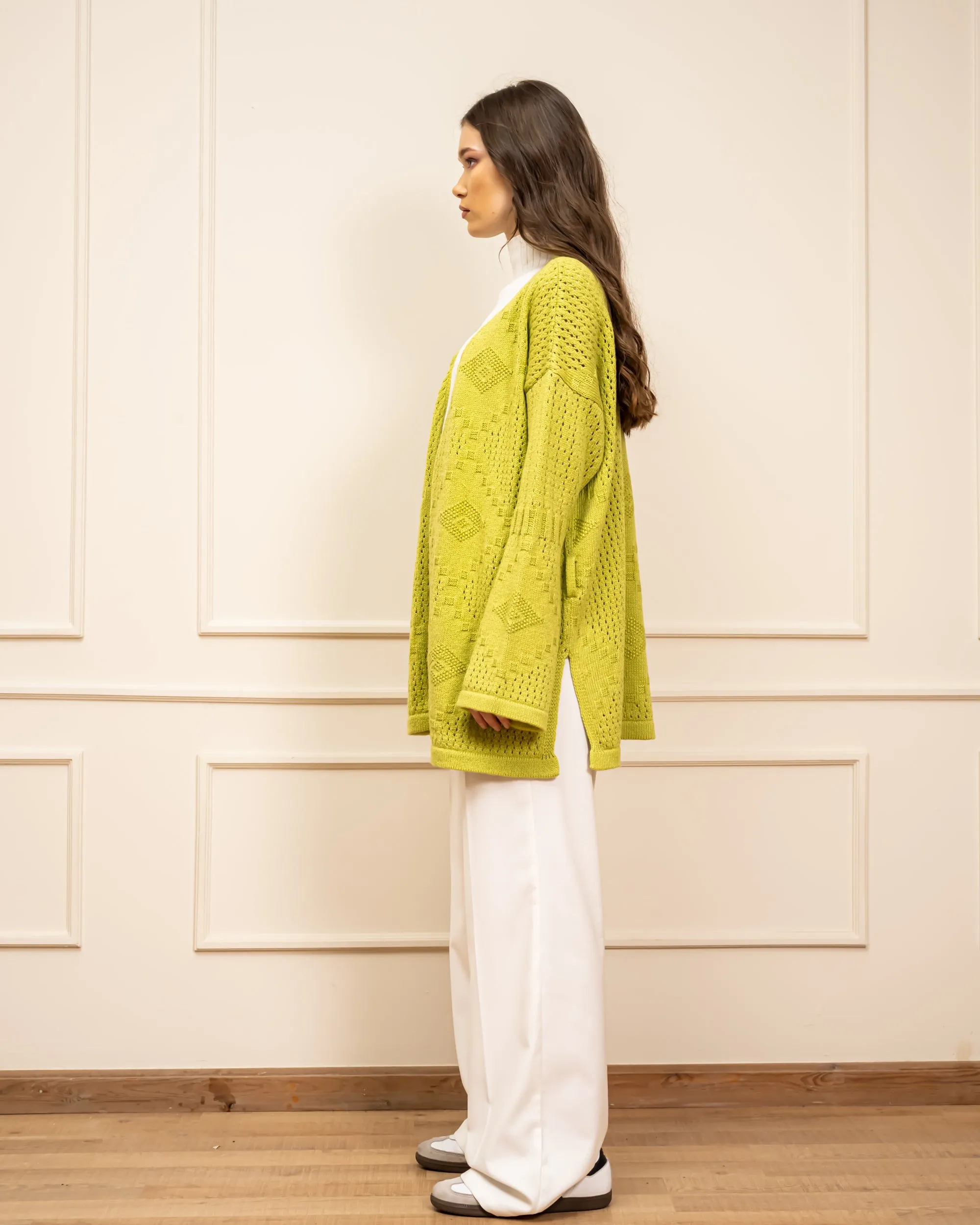 CUTWORK KNIT CARDIGAN -LEMON