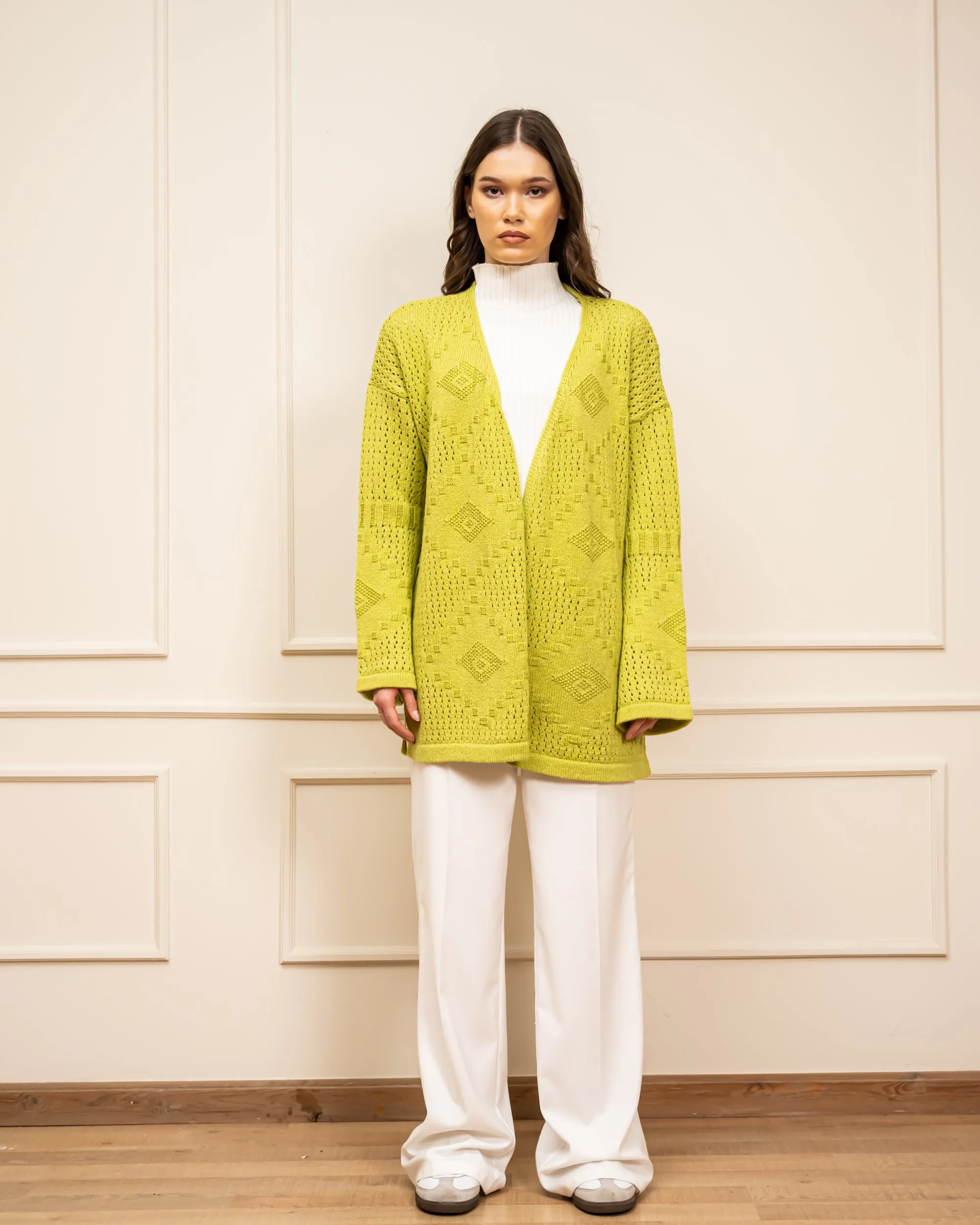 CUTWORK KNIT CARDIGAN -LEMON