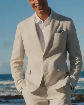 Dapper Groom/ Groomsmen  Cream Suits 2 Pieces Summer Wedding CS43141