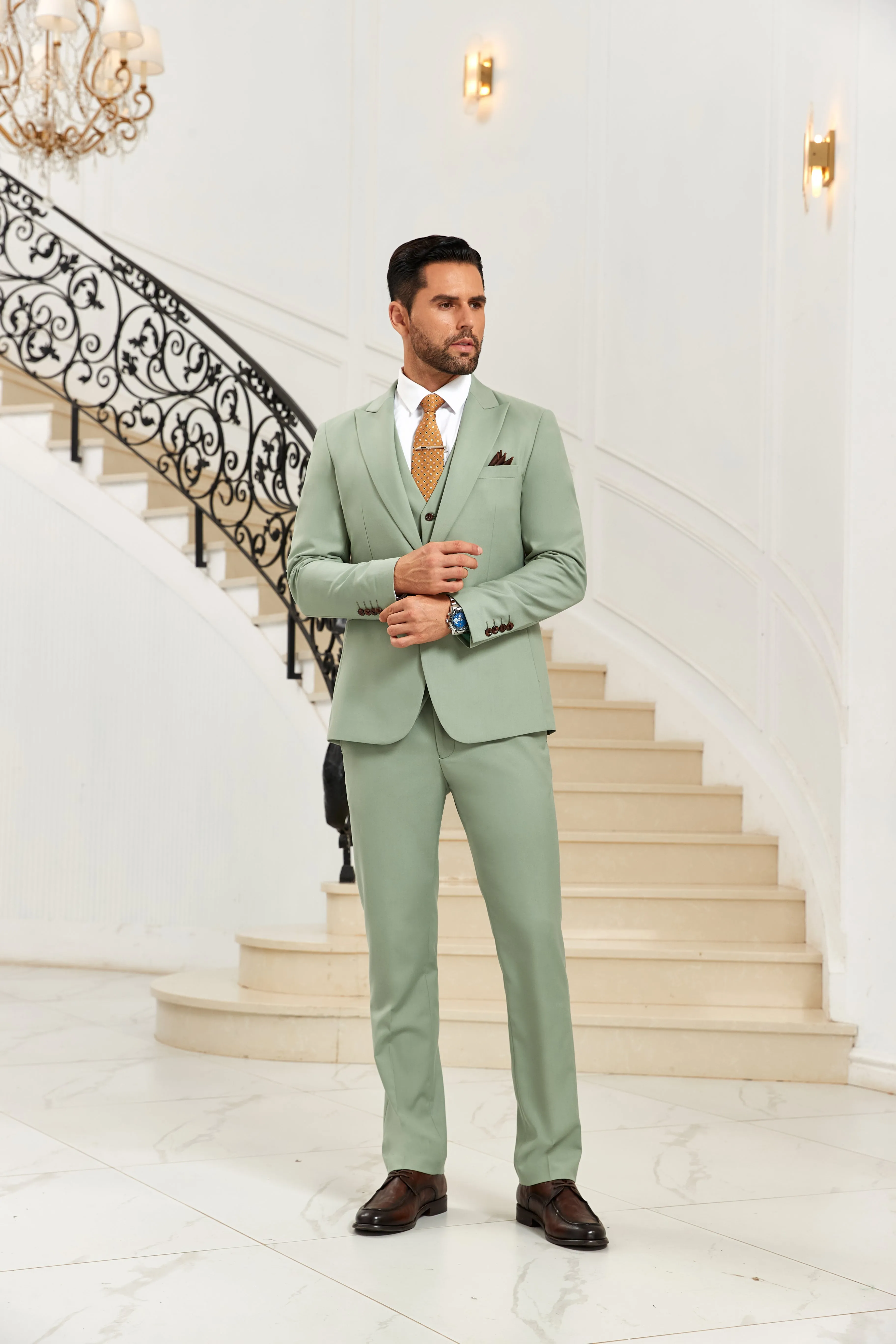 Elegant Modern Peak Lapel 3 Pieces Men Suits 2589