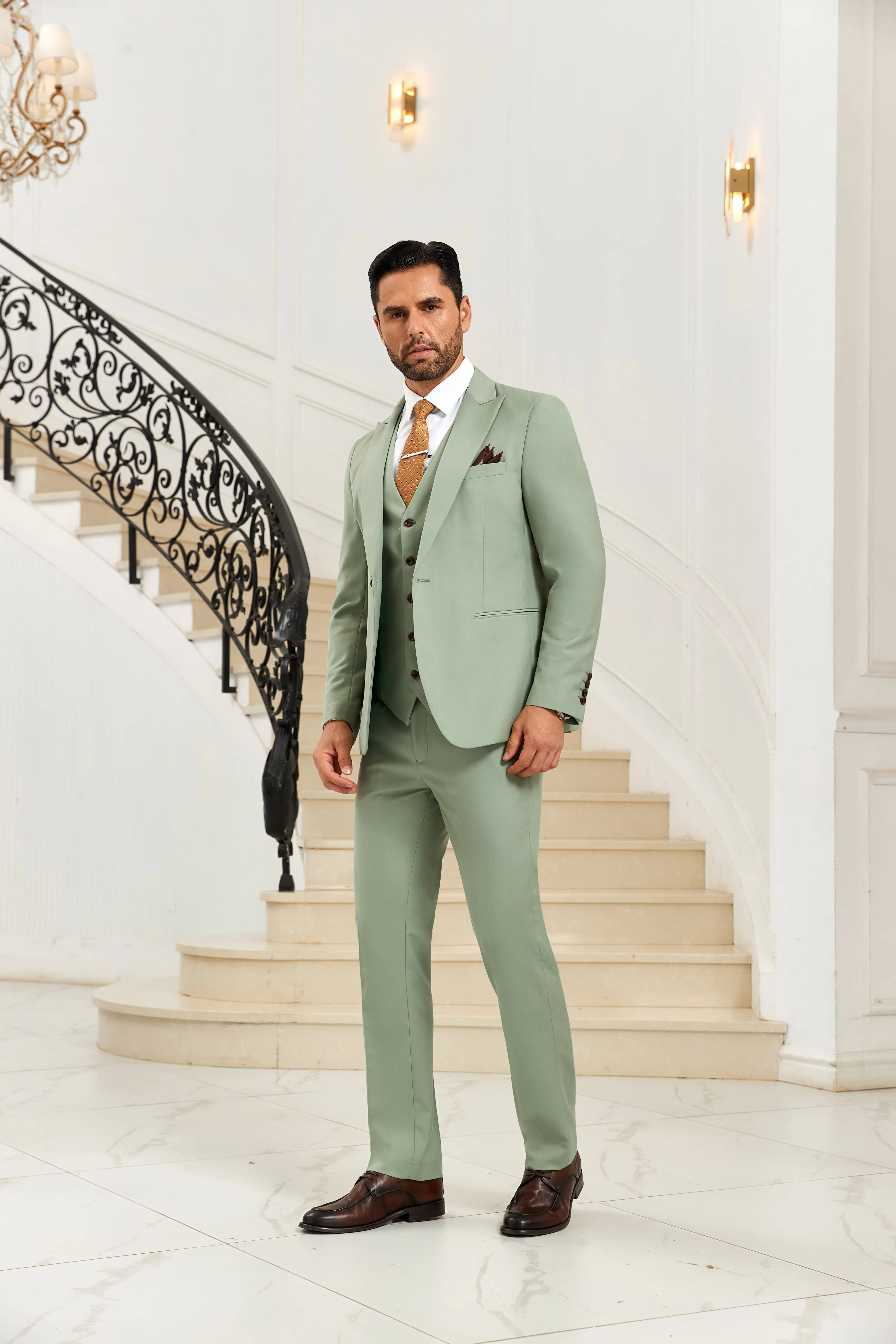 Elegant Modern Peak Lapel 3 Pieces Men Suits 2589
