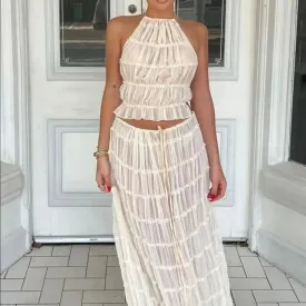 Fashion Halter Neck Long Skirt Suit Women Backless Top Set