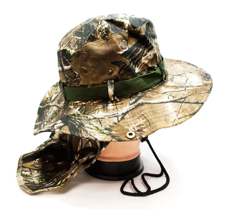 Forest Camouflage Bucket Hat with Flap Neck Cover