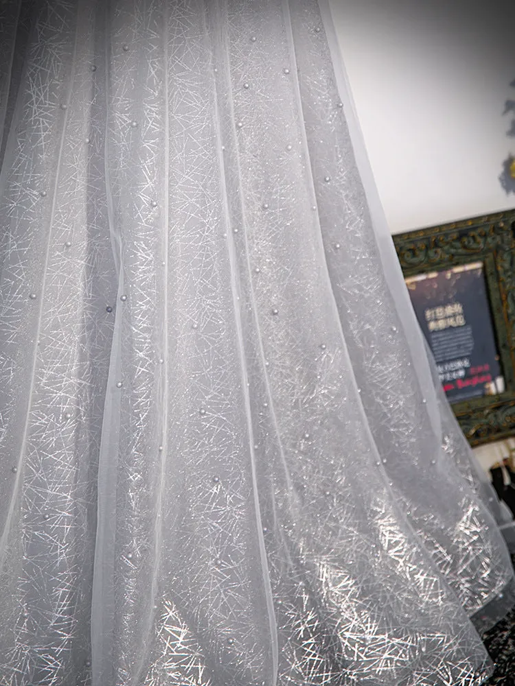 Gray Off  Shoulder Shiny Prom Dress Sparkly  Formal Evening Gown 220